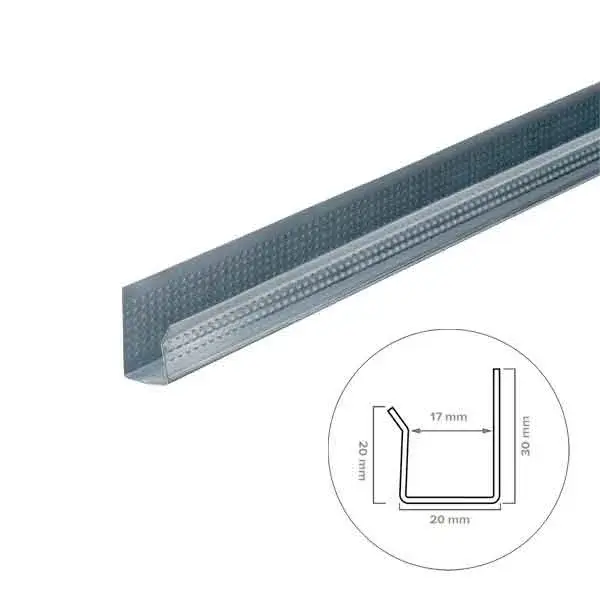 Canal clip galvanizado para tabiques y techos pladur 300 x 2 x 2/3 cm