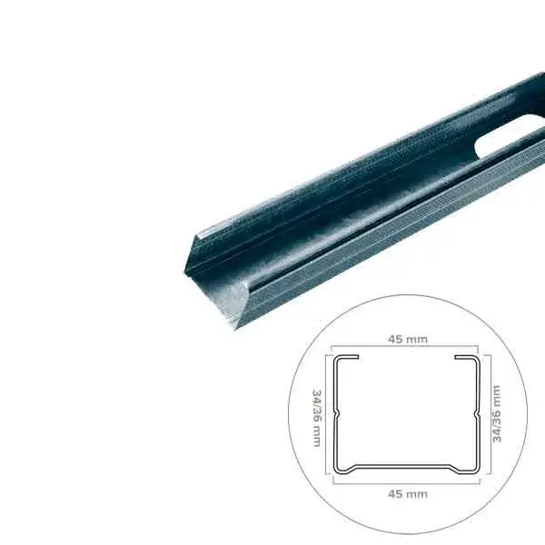 Montante galvanizado para tabiques pladur 250 x 4,5 x 3,4/3,6 cm