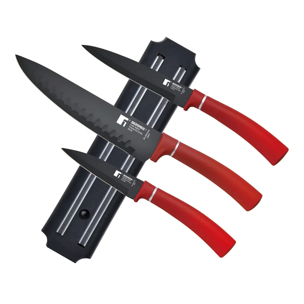 Ergonómico SET 3 CUCHILLOS + BARRA MAGNETICA ACERO INOX ROJO CLASSIQUE