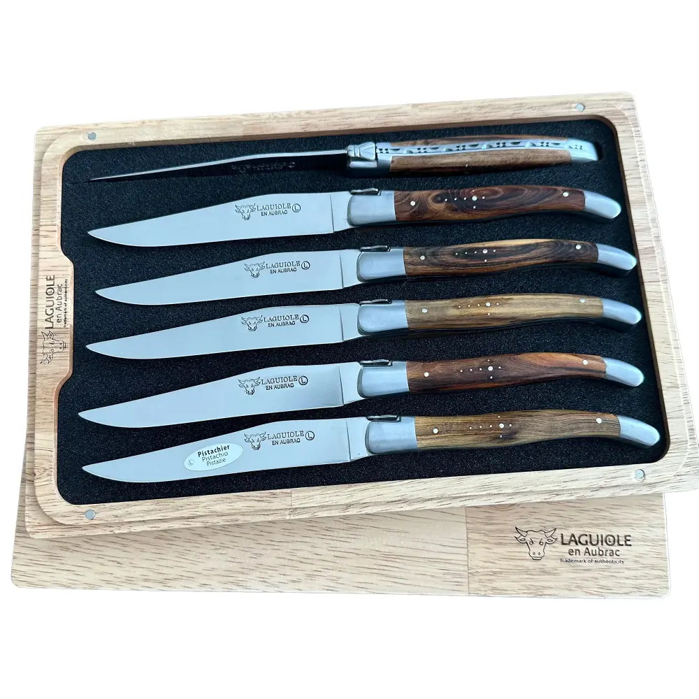 Laguiole en Aubrac Trabajado manualmente 6-Piece Steak Knife Set Pistachio Wood Handles