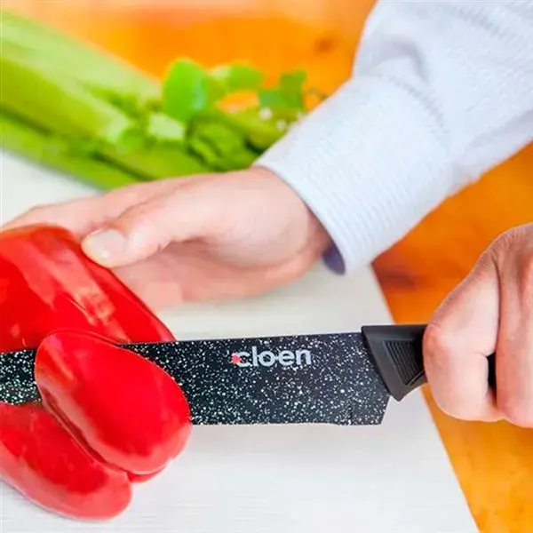 Pack 3 sartenes Laura+set 5 cuchillos y pelador Azabache Premium Cloen