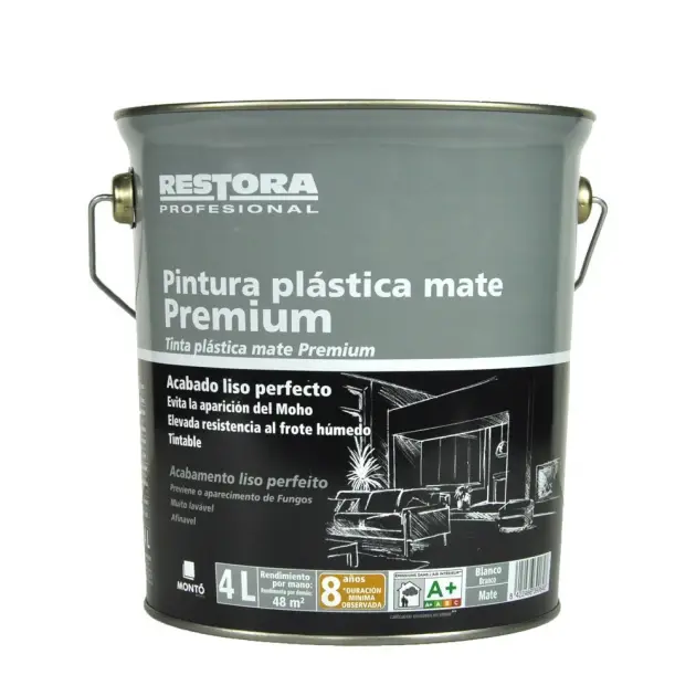 Pintura Plástica Blanca Mate Restora Lujo 4 L