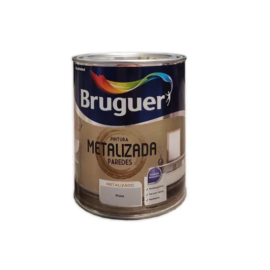 PINTURA METALIZADA PAREDES PLATA 1 LT Bruguer