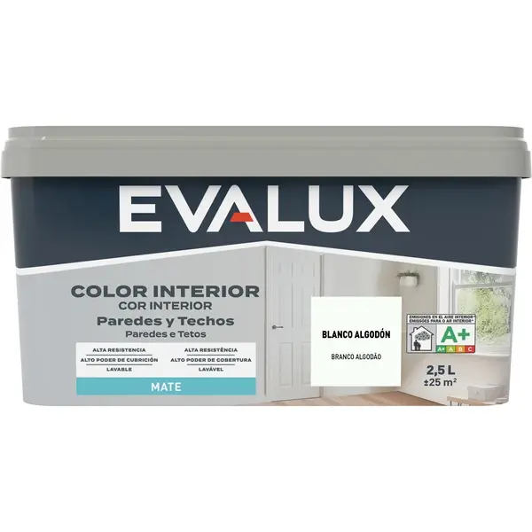 Pintura interior blanco algodón 2,5 L Evalux