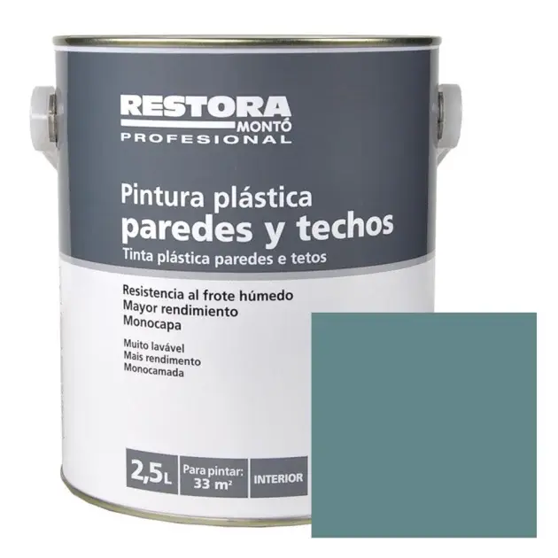 Pintura monocapa paredes y techos azul acapulco 2,5 l restora