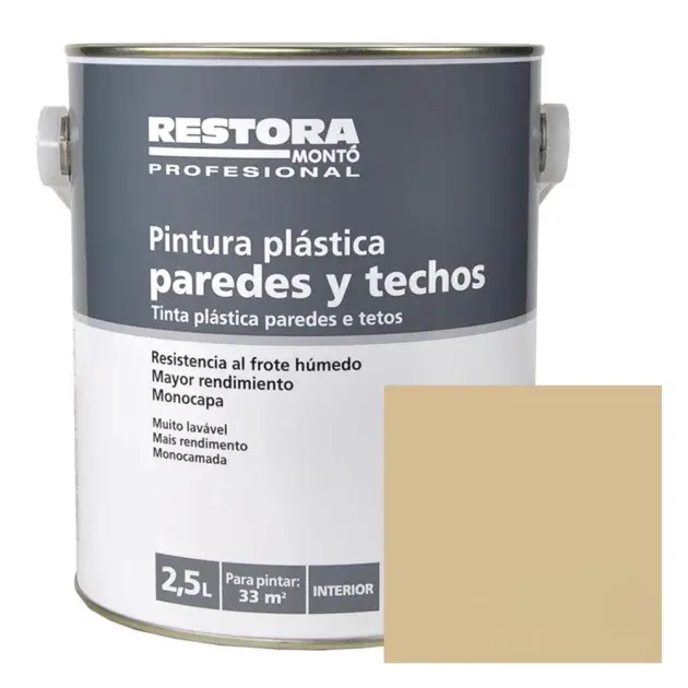 Pintura monocapa paredes y techos beige dore 2,5 l restora