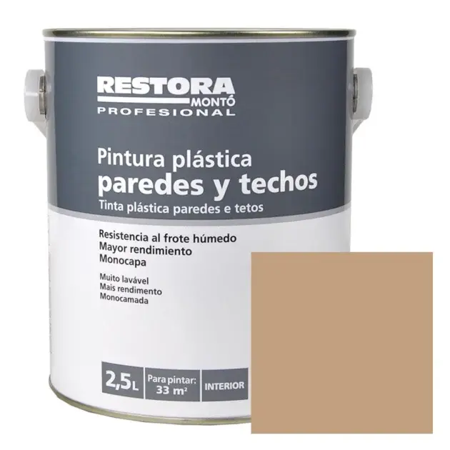 Pintura monocapa paredes y techos canela 2,5 l restora