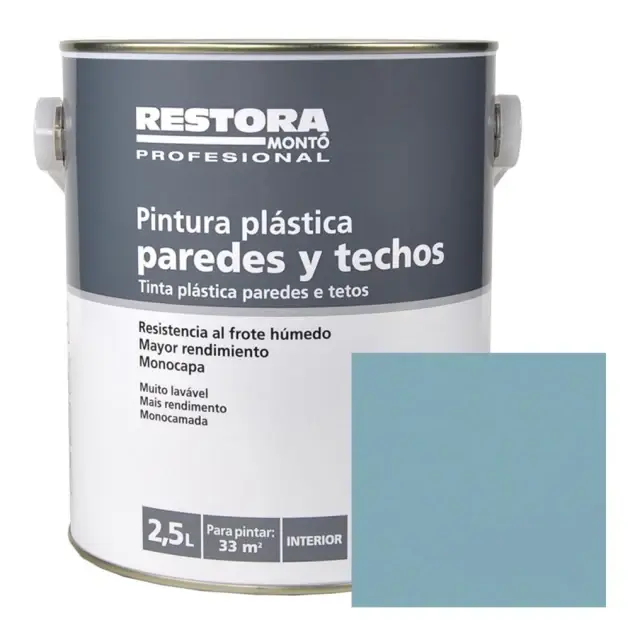 Pintura monocapa paredes y techos gris azulado 2,5 l restora