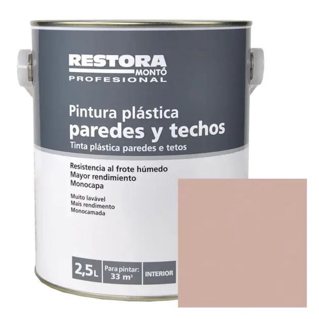 Pintura monocapa paredes y techos rosa lago hutt 2,5 l restora