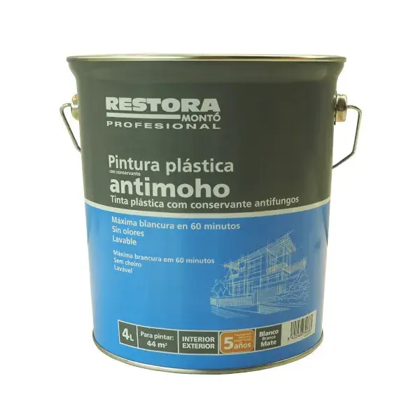 Pintura Plástica Blanca Mate Restora Antimoho 4 L