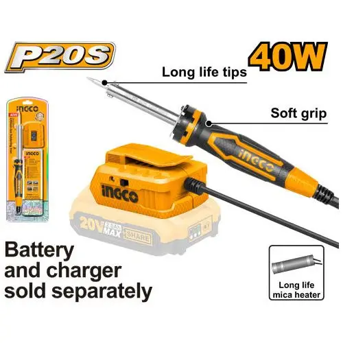 Precisión Industrial Cautin Ionlitio 20V 40W Tiempo Calentamiento 3-5Min Ingco CSILI2001