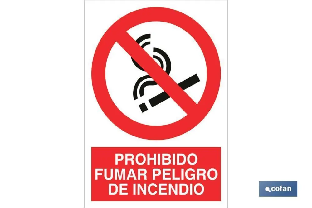 Señal poliestireno 210x148mm. Prohibido fumar peligro de incendio
