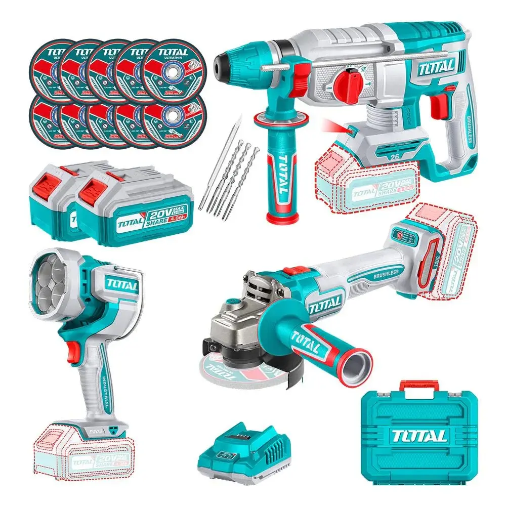 KIT OUTILLAGE 3EN1 20V 2X4AH TOSLI250183 TOTAL