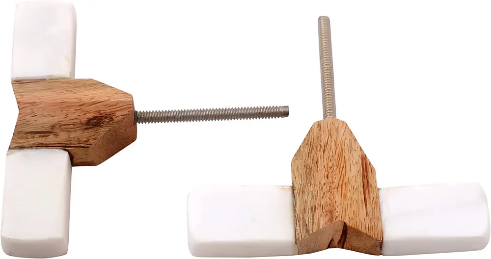 Cilindro Europeo Juego de 6 pomos de piedra y madera para muebles y habitaciones