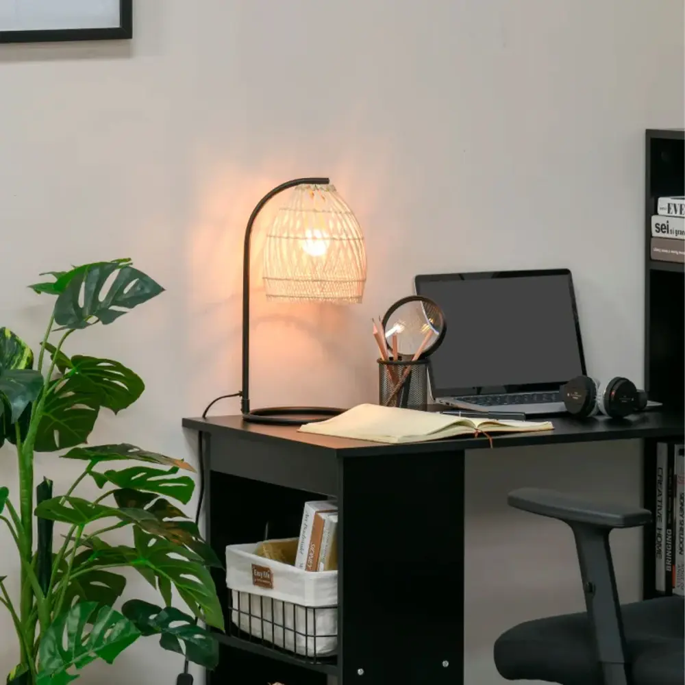 Lámpara de mesa Wakiki Homcom 40W pantalla ratán auténtico Ø20x41 cm con Protección IP65