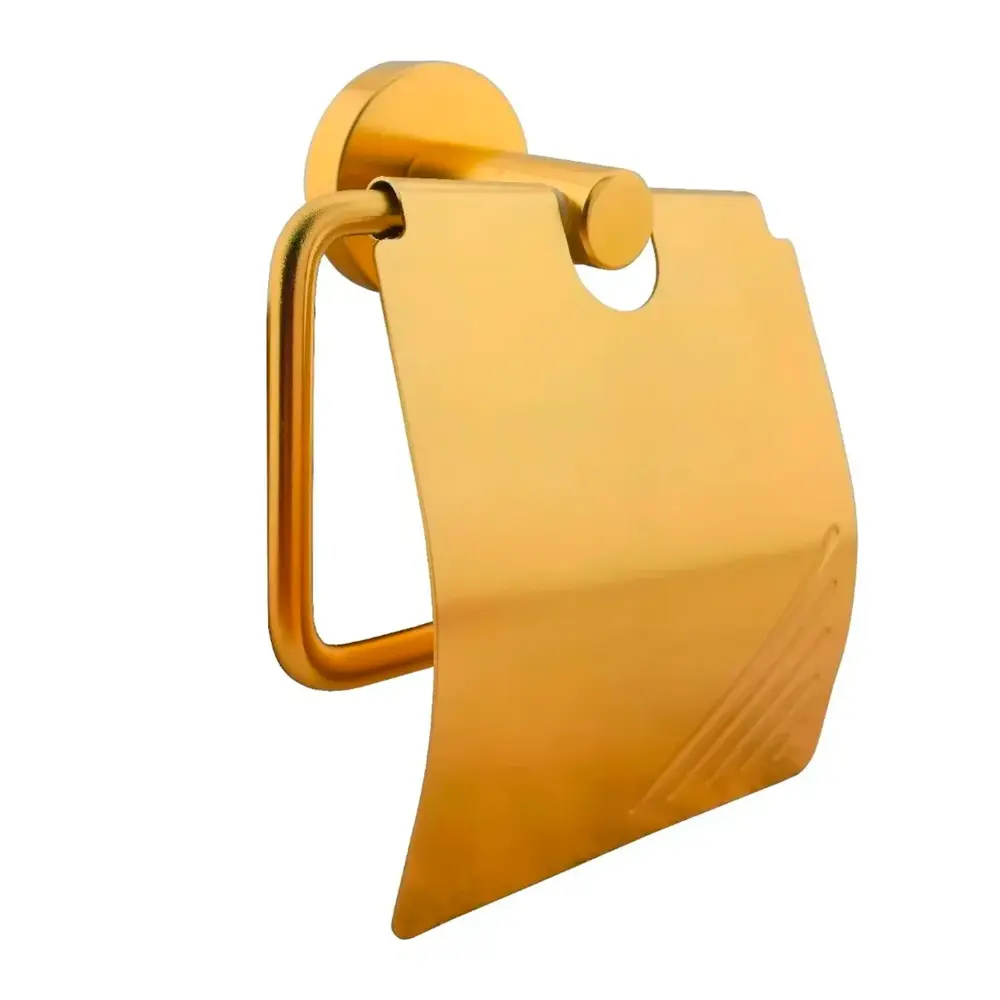 Colgador de Albornoz Portarollo para Baño con Tapa en Aluminio Dorado