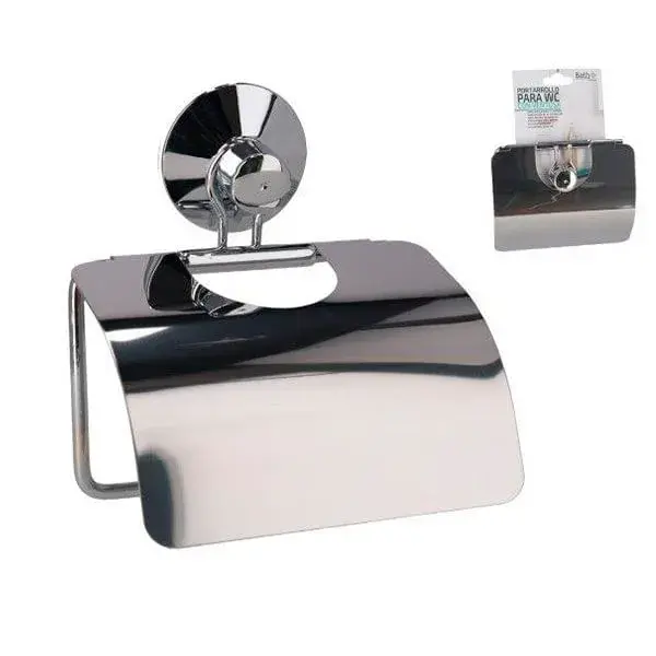 Colgador de Albornoz Portarrollo WC con ventosa metalizado 13,5x16 cm