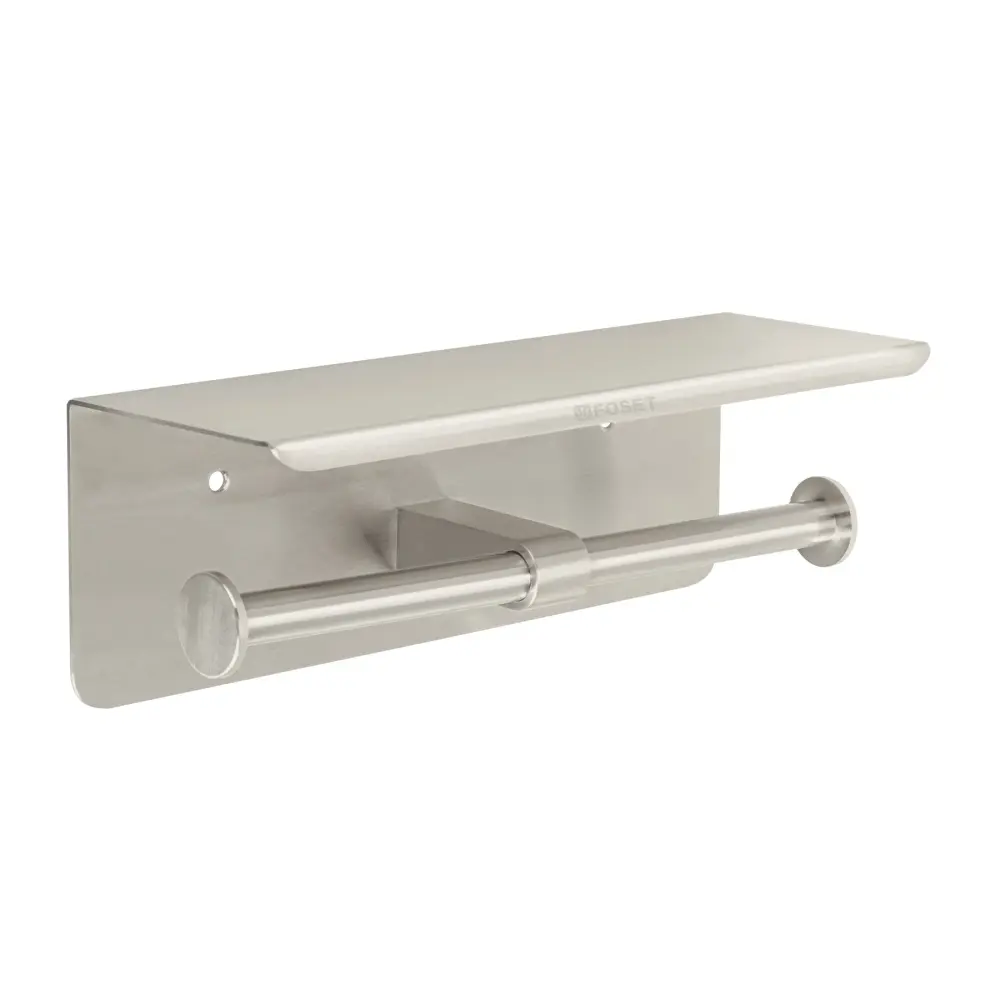 Porta rollo doble con soporte para celular, satín, Riviera de Acero con Recubrimiento