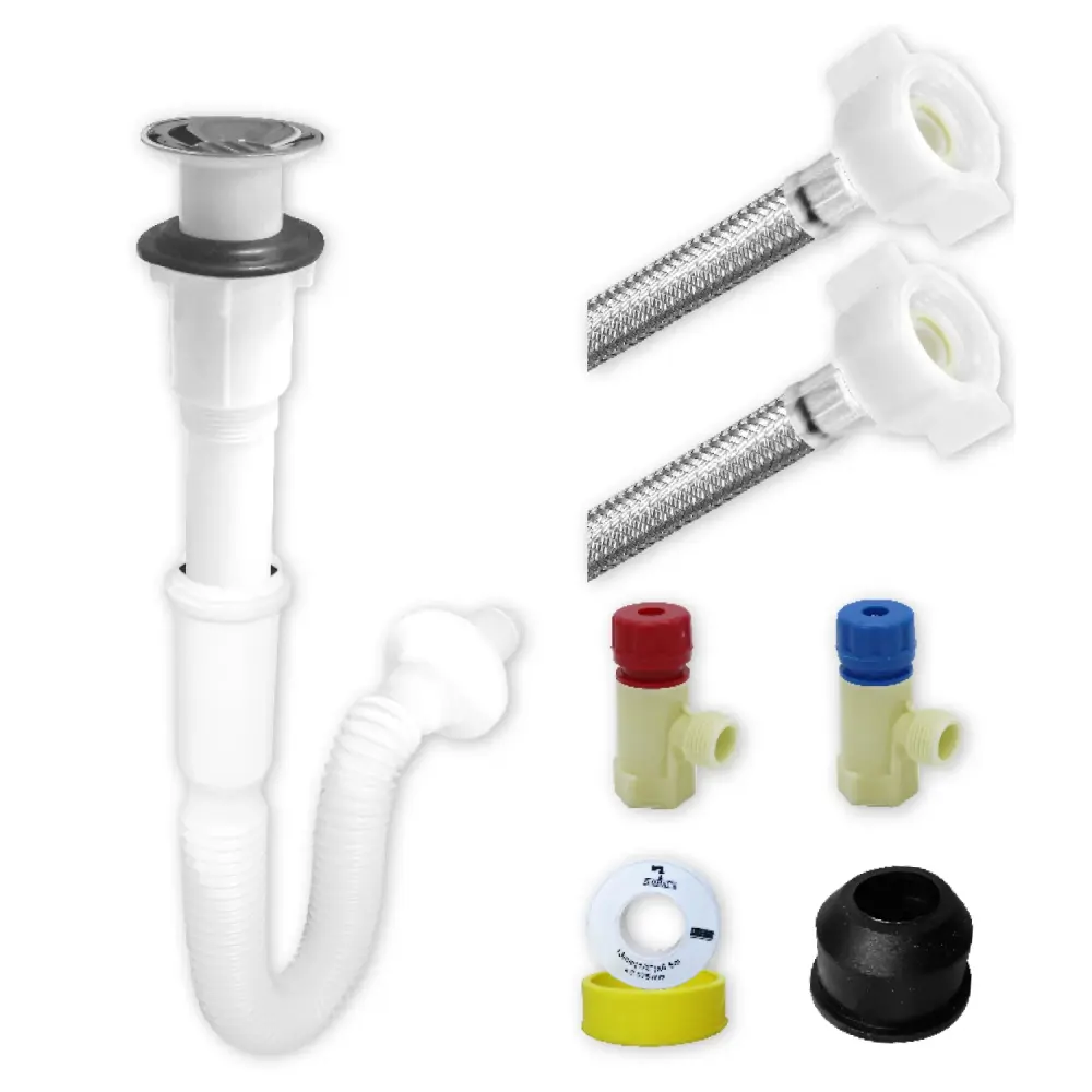 Kit De Instalacion Para Lavabo Con CespoPractick Rejilla Inoxidable y FF Preferente 1/2" x 40 cms. (3163)