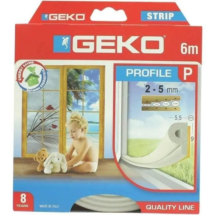 Geko junta adhesiva perfil p de caucho epdm - 9mmx6m - blanco