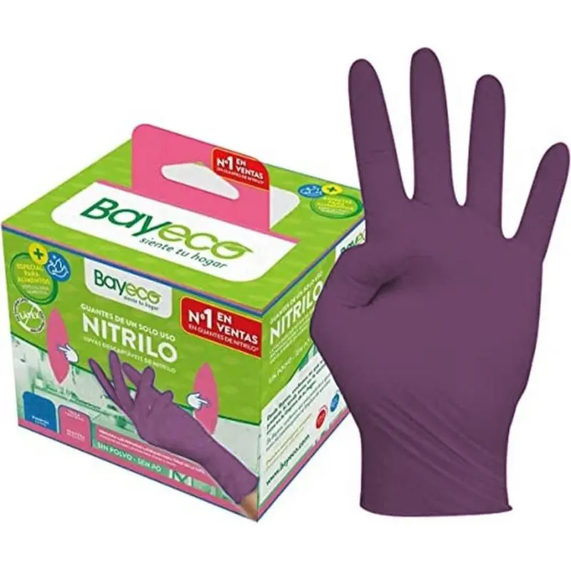 Guante desechable alimentario de nitrilo morado bayeco pack 20 t-l
