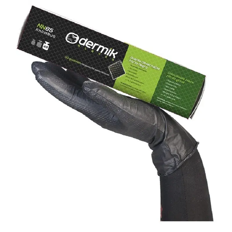 Guante desechable nitrilo acabado diamante negro talla m-l dispensador 50un