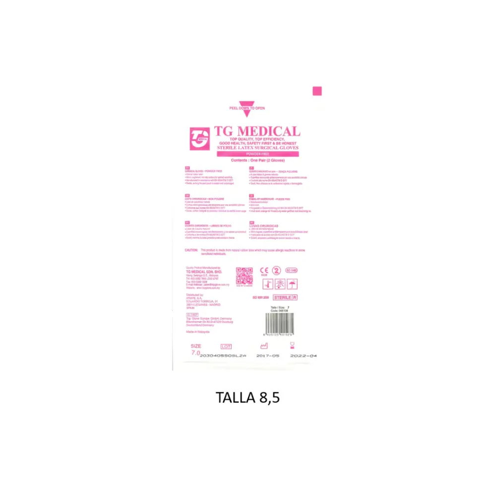 Guantes Cirugí Látex, Estériles Sin Polvo. Talla 8,5