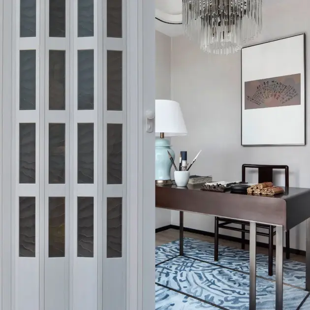 Puerta de Uso interior plegable de pvc imitación madera blanca con cristales pvc