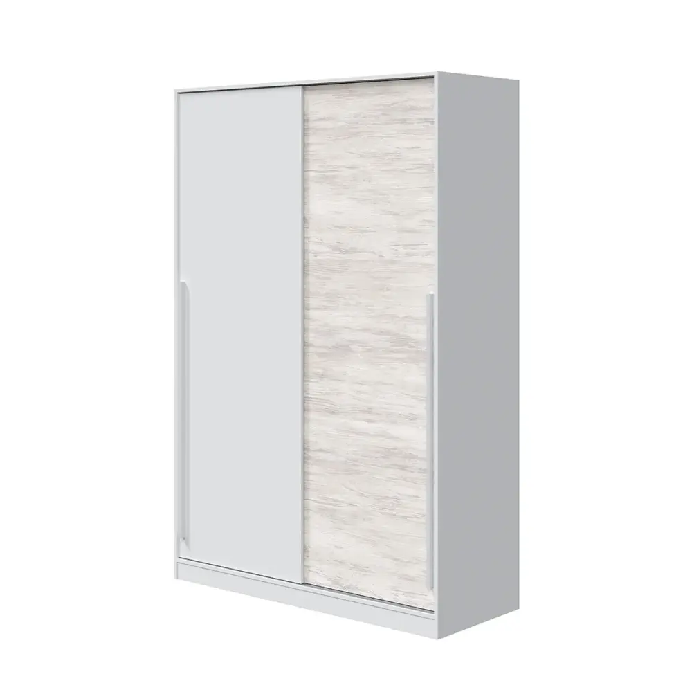 Armario Max 2 puertas correderas + 4 estantes + barra para colgar blanco/gris 200x120x50 cm
