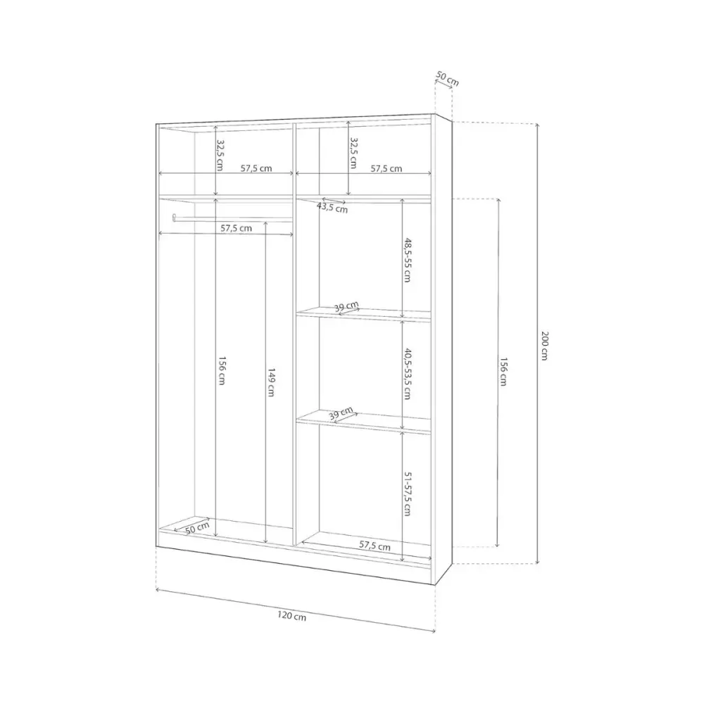 Armario Noon Plus 2 puertas correderas blanco/cemento 200x120x50 cm