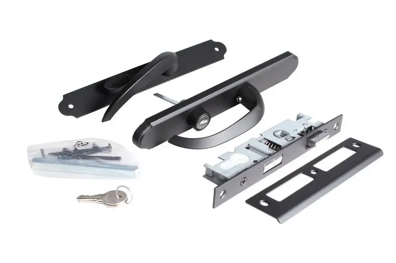 Juego de manijas negras mate con cerradura de llave para puertas batientes residenciales con mosquitera y contra tormentas...