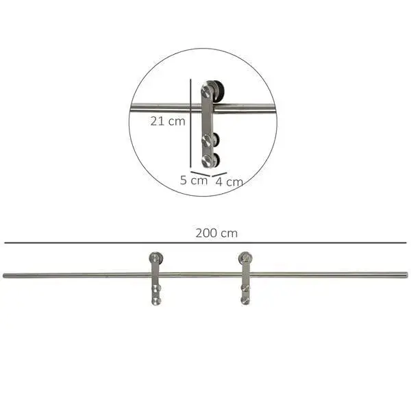 Juego de riel para puerta corredera Homcom plata Ø2,5x200 cm