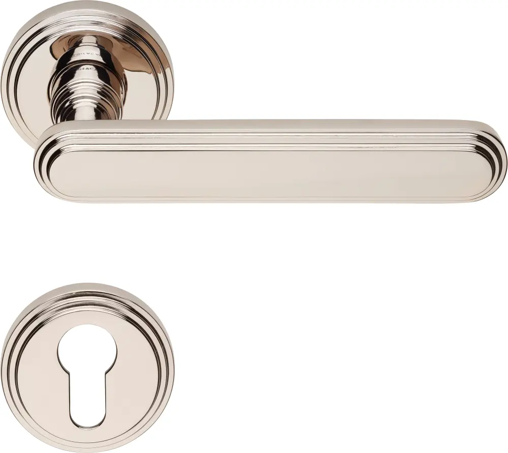 Manilla en rosetón redondo, lote de 12, níquel pulido puerta de entrada.