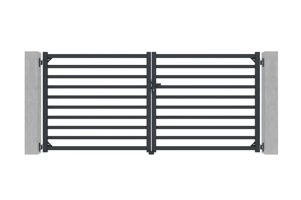 Puerta abatible 3,5m antelao al.160cm alu gris + 2 postes 20x20cm al.190cm