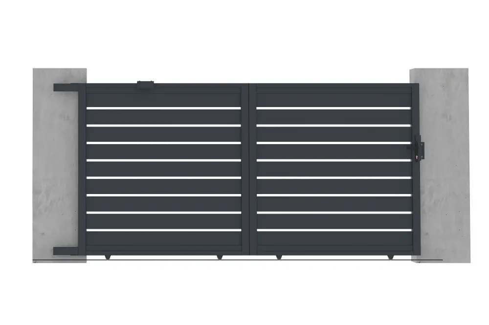 Puerta corredera 3,5m vogel al.180cm alu gris + 2 postes 20x20cm al.190cm