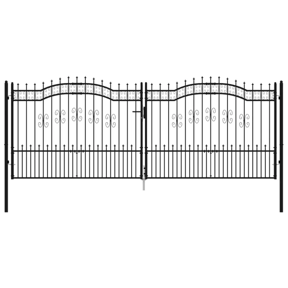 vidaXL puerta de valla punta lanza acero recubierto negro 406x198 cm