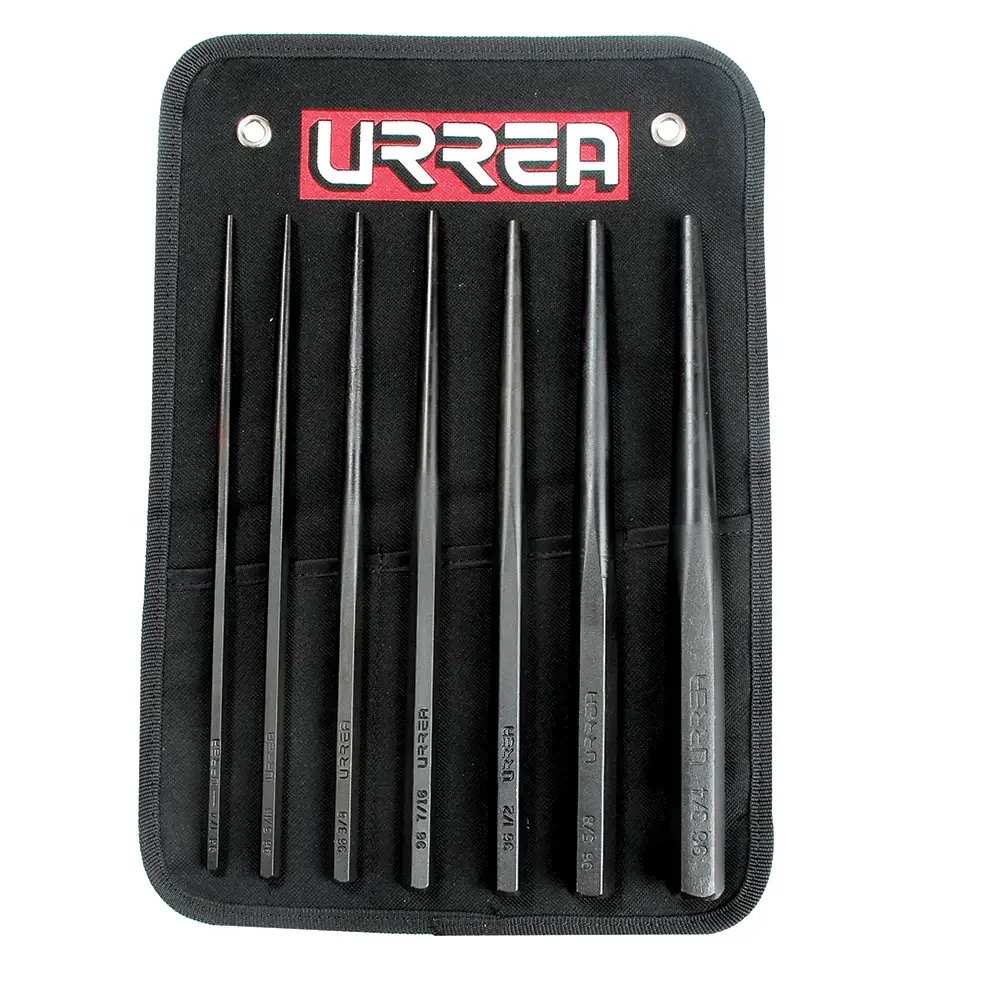 Juego de punzones guí botador largos, 7 piezas Urrea con Mangos de Goma