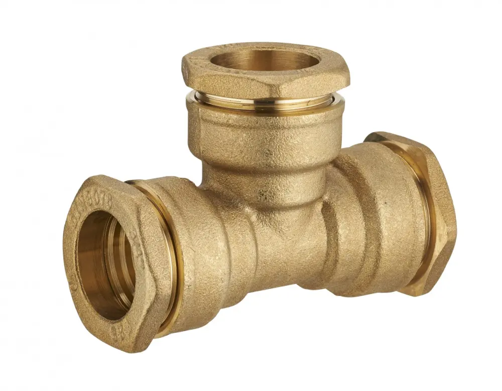 T de compresión de latón d.25 para tubo de polietileno Quick Plomberie
