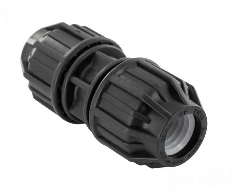 Manguito de compresión de plástico d.25 para tubo de polietileno. Quick Plomberie