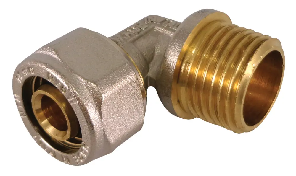 Racor acodado de 90° de compresión de latón m 15 x 21 para tubo multicapa Quick Plomberie