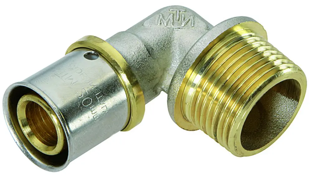 Racor acodado de 90° de latón engarzado m 20 x 27 para tubo multicapa Quick Plomberie