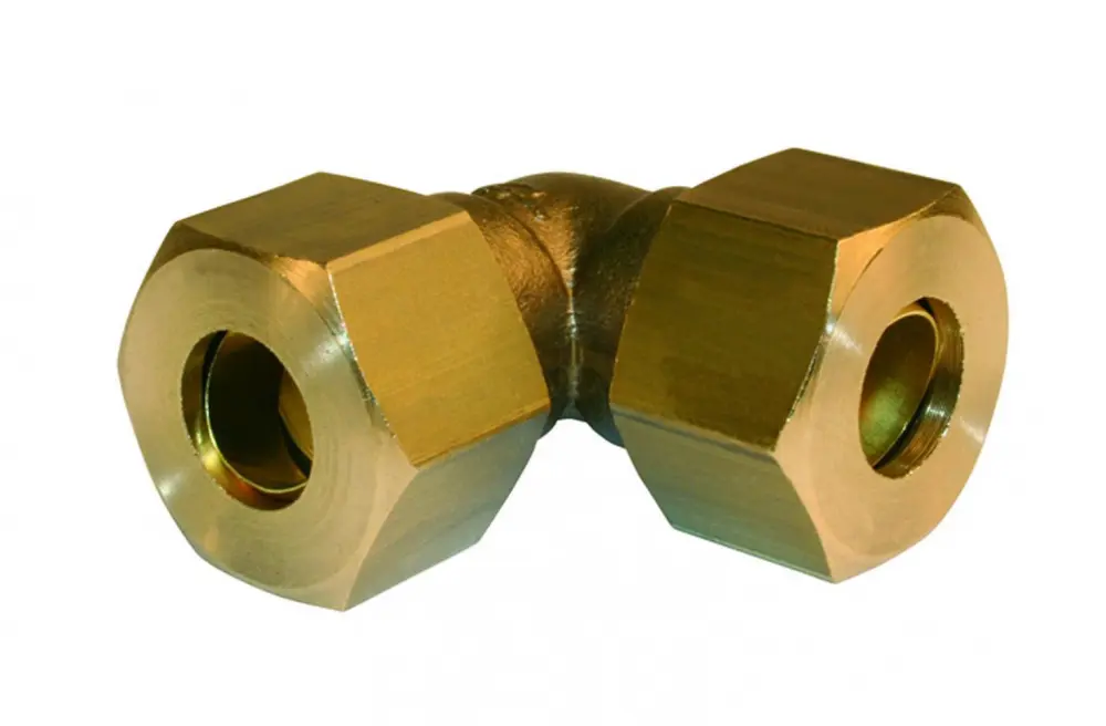 Racor bicónico de latón 90° d.12 para tubo de cobre Quick Plomberie