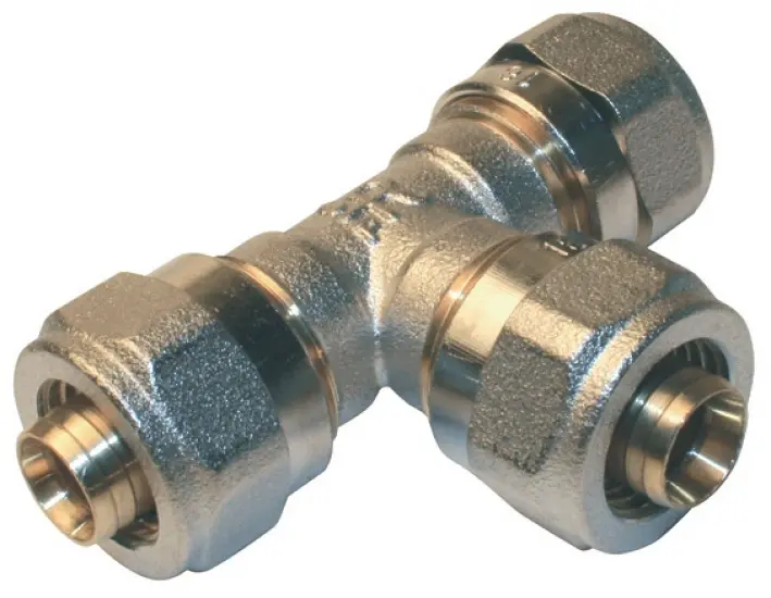 Racor en t de compresión de latón d.20 para tubo multicapa Quick Plomberie