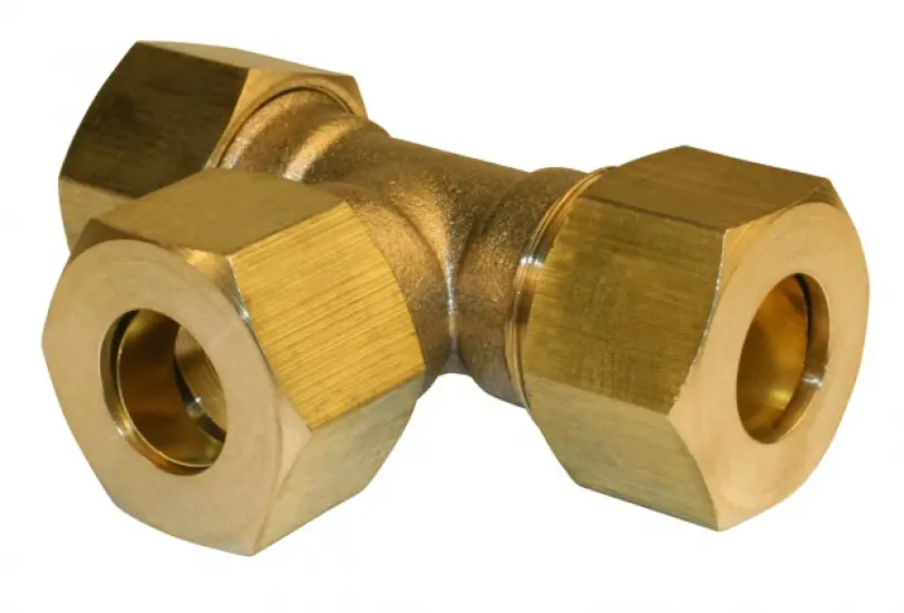 Racor en t igual bicónico de latón d.14 para tubo de cobre Quick Plomberie