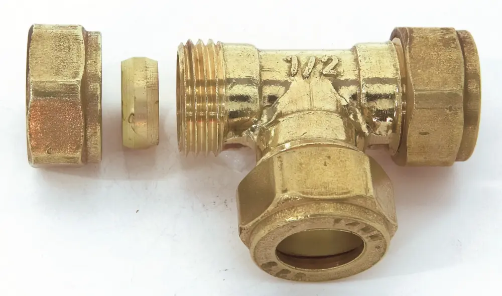 Racor en t igual bicónico de latón d.16 para tubo de cobre Quick Plomberie