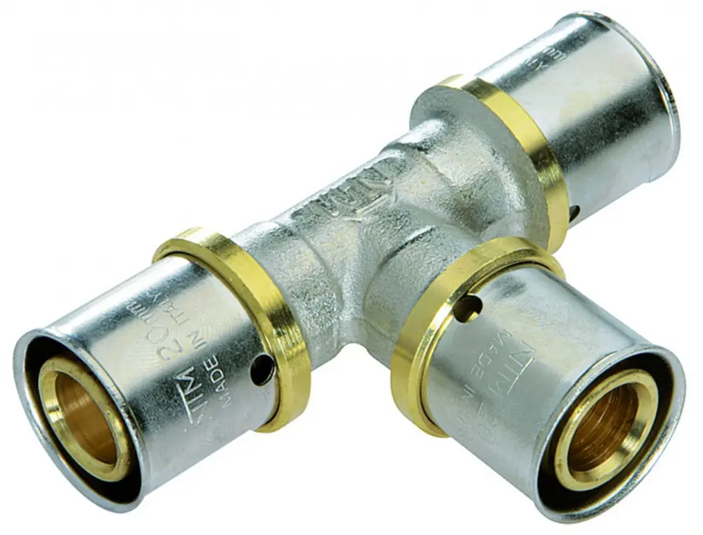 Racor en t igual para engarzar latón d.20 para tubo multicapa Quick Plomberie