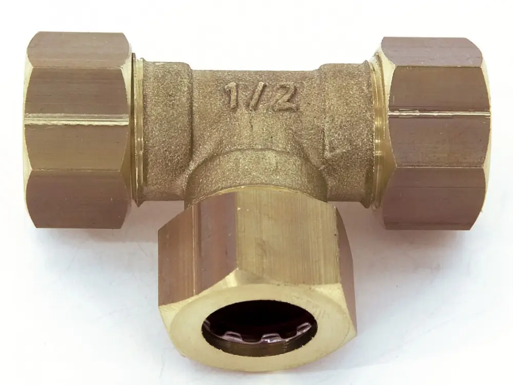 Racor en t igual rápido de latón d.12 para tubo de cobre Quick Plomberie