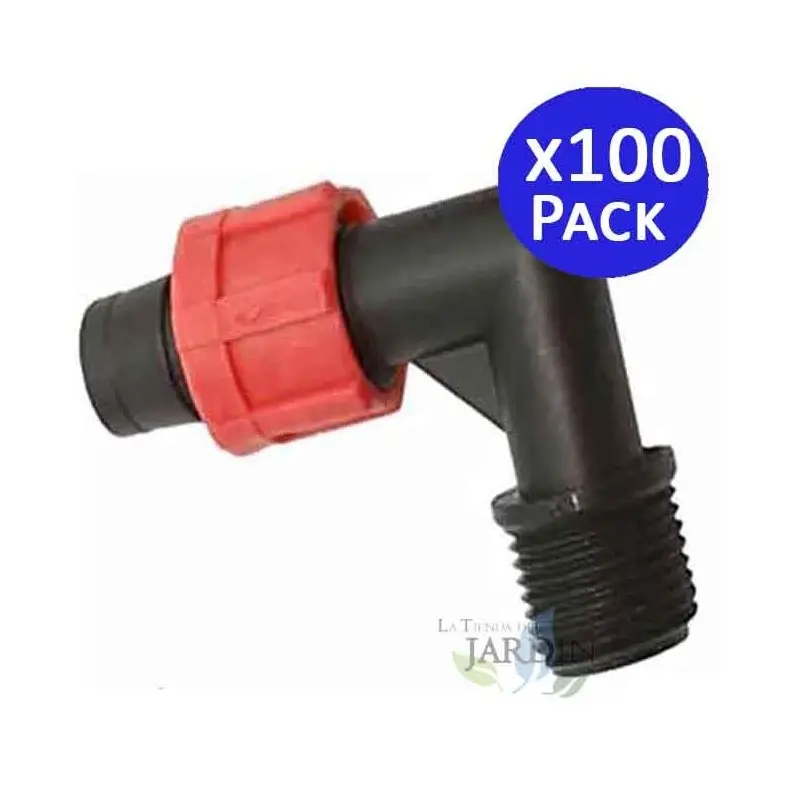 Pack 100 codos mixtos para cinta de goteo de 16mm x 1/2 con anillas Suinga