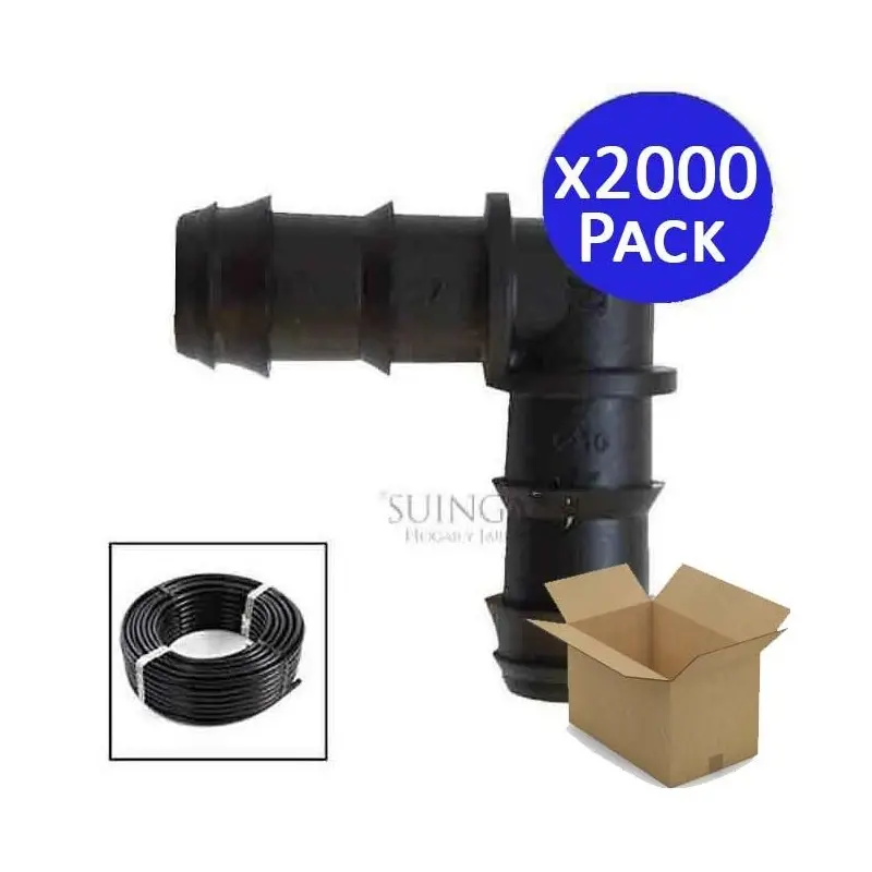 Pack 2000 x codo riego por goteo 16mm negro Suinga