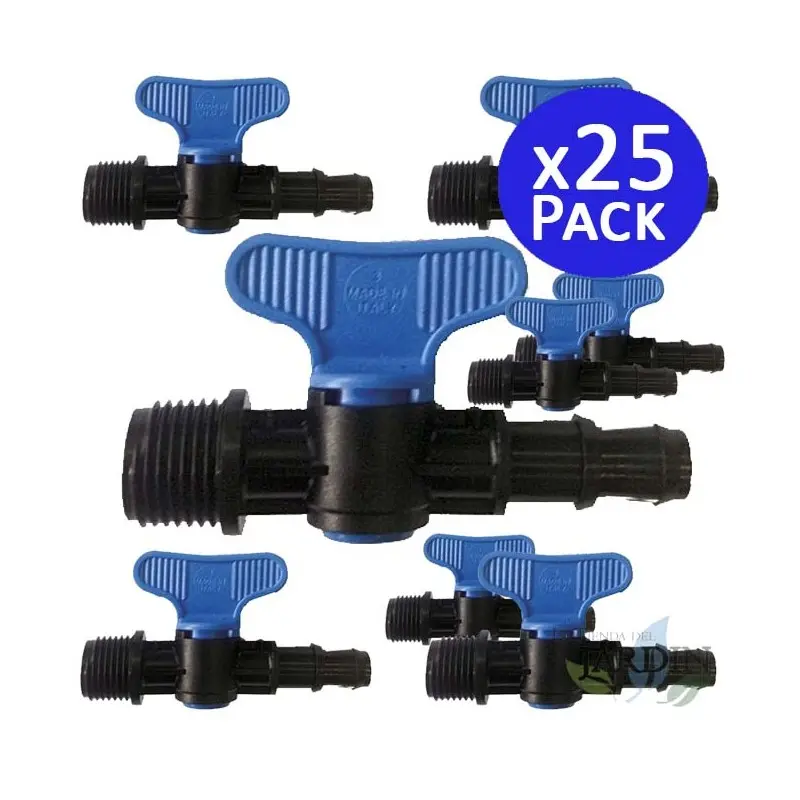 Pack 25 x llave de paso riego goteo 16mm x 3/4 Suinga